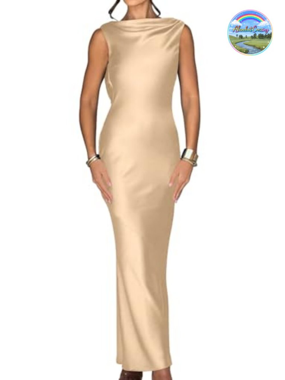 Sleeveless High Neck Satin Maxi Dress with Tie Backless Formal Wedding Guest